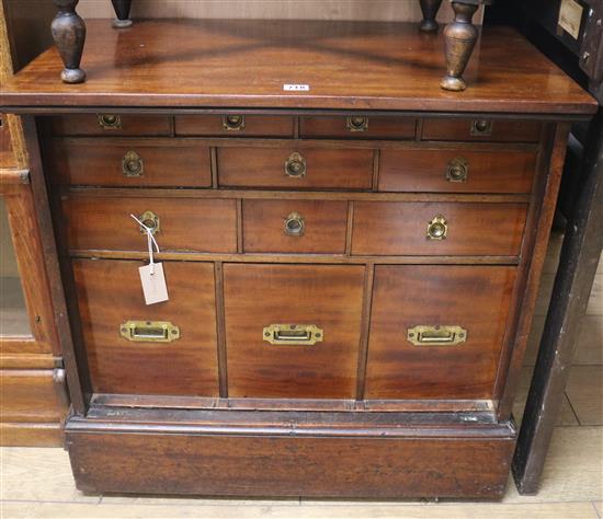A small mahogany military style chest of drawers, W.76cm